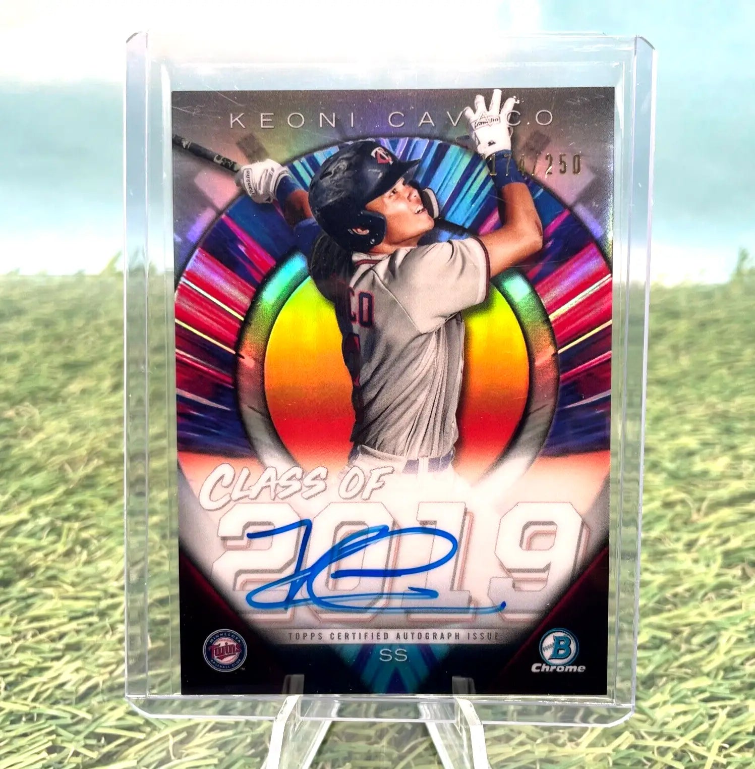 Keoni Cavaco autographed baseball card from 2019 Bowman Draft Chrome Refractor Auto /250