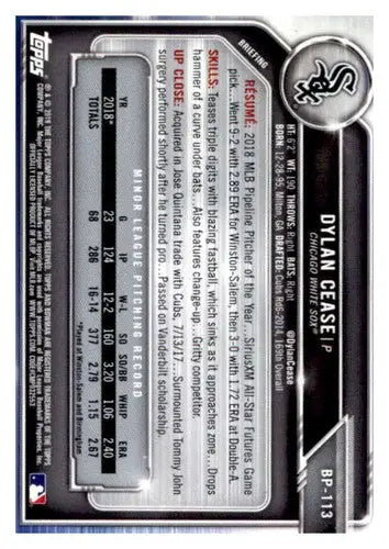 2019 Bowman Prospects #BP-113 Dylan Cease NM-MT White Sox - Baseball Card Single