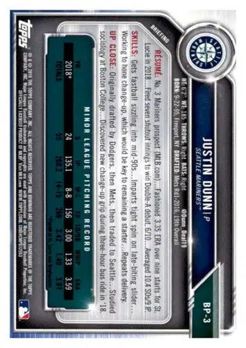 2019 Bowman Prospects #BP-3 Justin Dunn NM-MT Mariners - Baseball Card Single