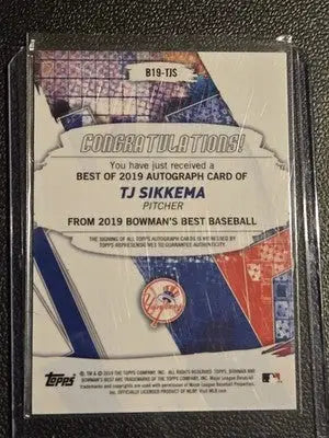 2019 Bowman’s Best #B19-TJS T.J. Sikkema Best of 2019 Autographs - Baseball Card Single