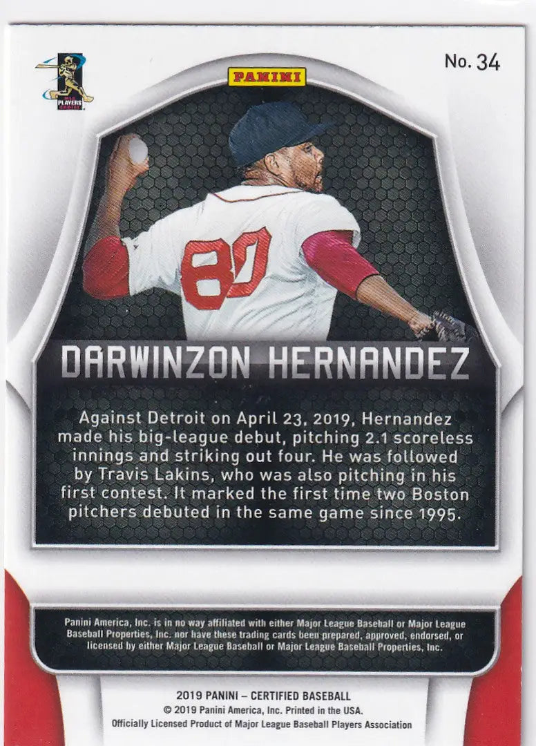 2019 CERTIFIED #34 DARWINZON HERNANDEZ GREEN- BOSTON RED SOX - Baseball Card Single