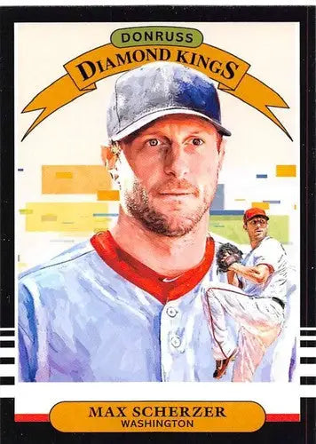 Original gloss baseball trading card featuring Max Scherzer Diamond King from 2019 Donruss