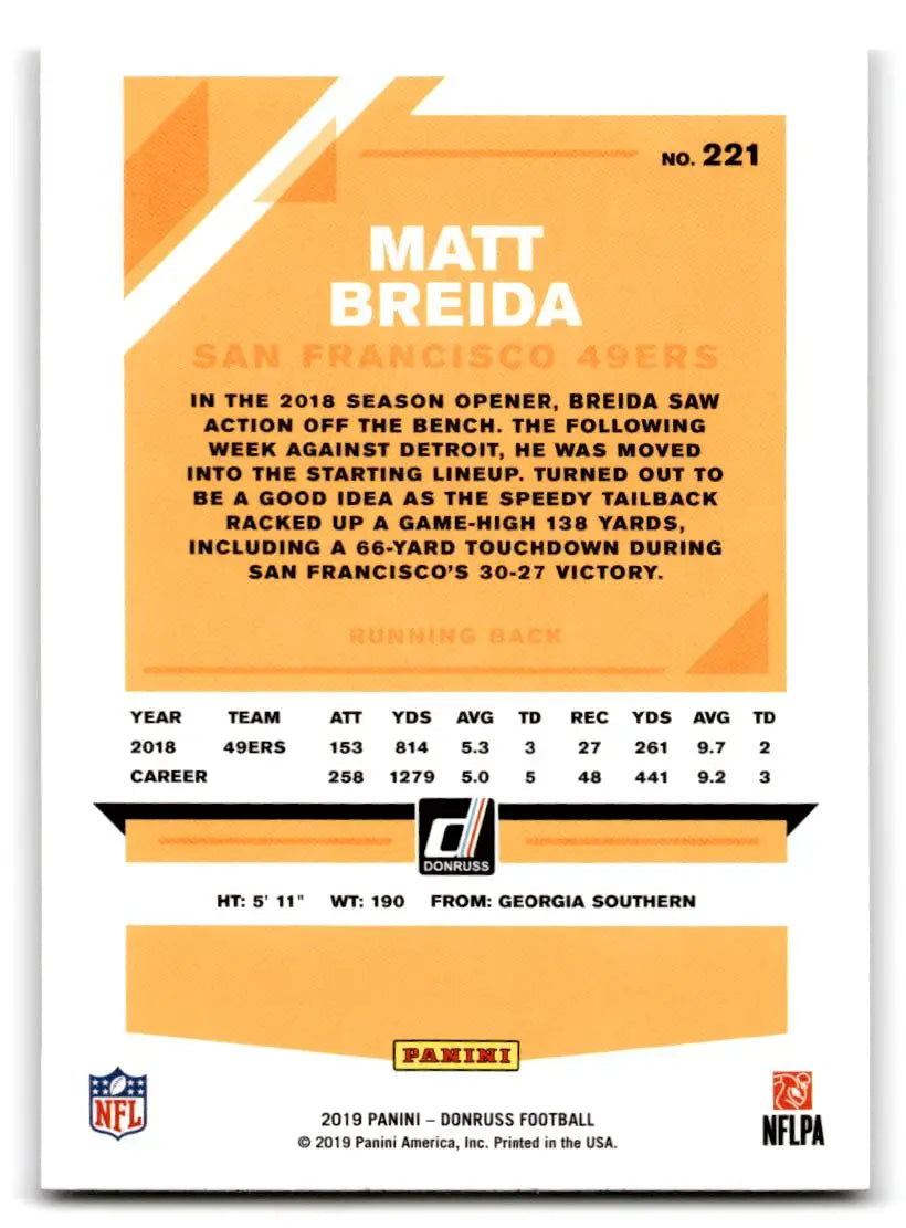 2019 Donruss #221 Matt Breida - Football Card Single