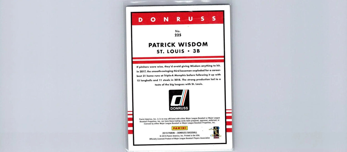 Patrick Wisdom 150th Anniversary baseball card from 2019 Donruss #225, limited to 150
