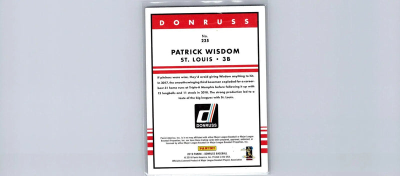 Patrick Wisdom 150th Anniversary baseball card from 2019 Donruss #225, limited to 150