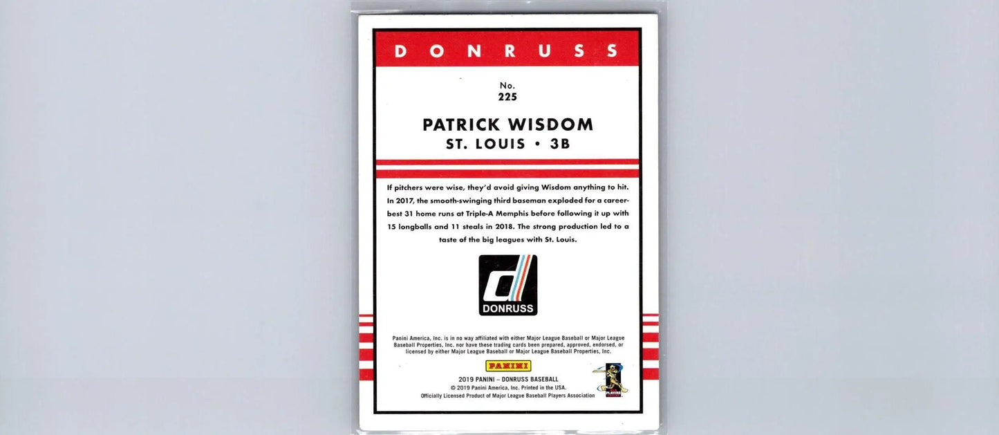 Patrick Wisdom Holo Red baseball card from the 2019 Donruss set #225