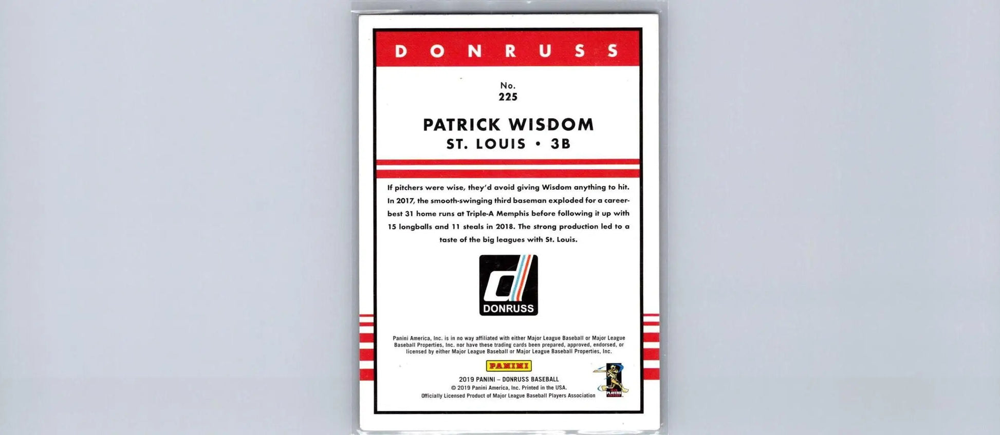 Patrick Wisdom Holo Red baseball card from the 2019 Donruss set #225