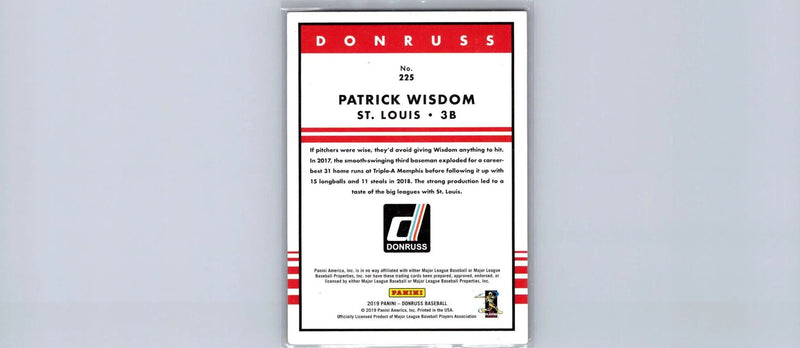 Patrick Wisdom Holo Red baseball card from the 2019 Donruss set #225