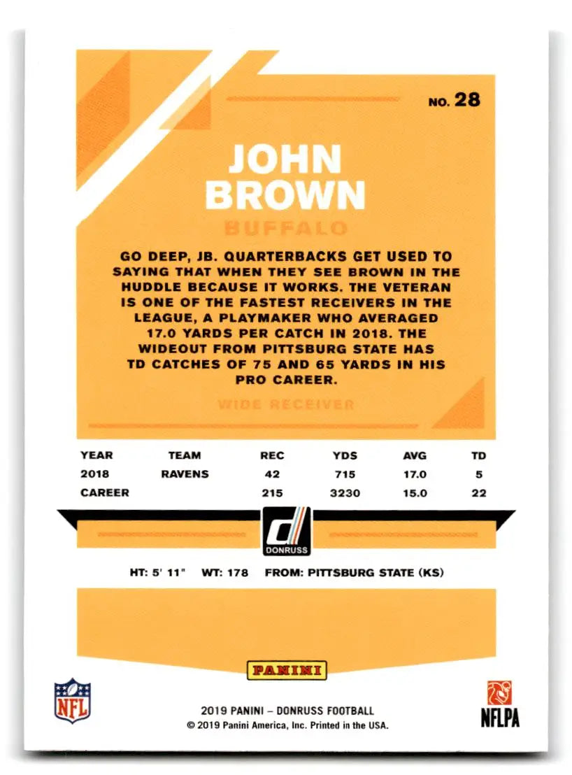 2019 Donruss #28 John Brown - Football Card Single