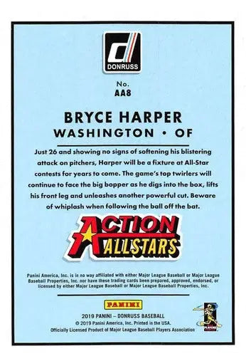 2019 Donruss Action All-Stars Rapture #8 Bryce Harper NM-MT Nationals - Baseball Card Single