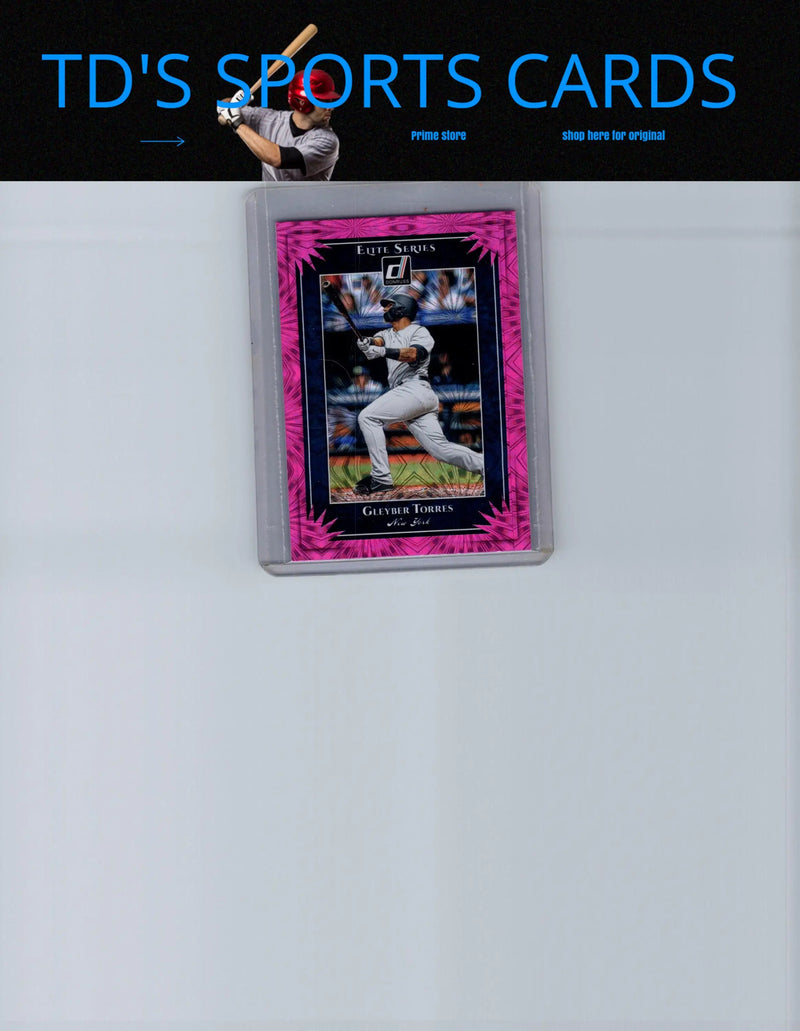 Framed Gleyber Torres 2019 Donruss Elite Series Pink Fireworks baseball card