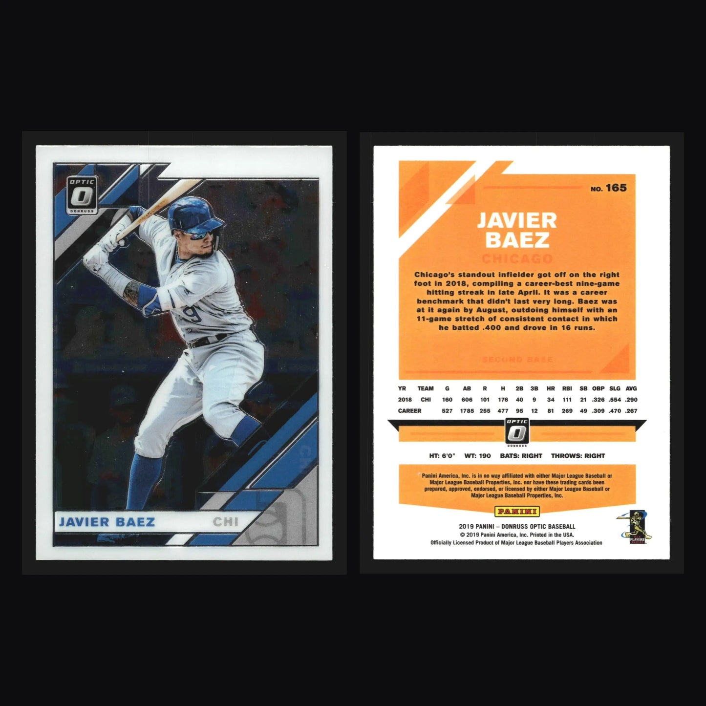 2019 Donruss Optic #165 Javier Baez Chicago Cubs - Baseball Card Single