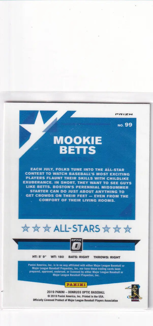2019 DONRUSS OPTIC #99 MOOKIE BETTS ALL STARS PINK- BOSTON RED SOX - Baseball Card Single
