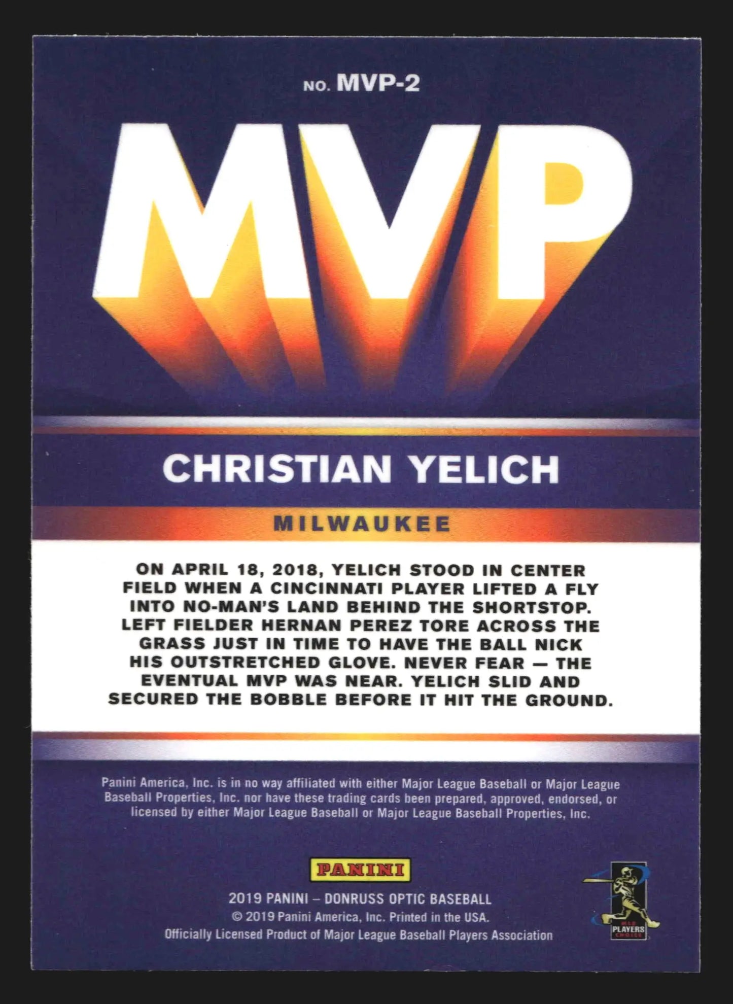 2019 Donruss Optic MVP #MVP-2 Christian Yelich Milwaukee Brewers - Baseball Card Single
