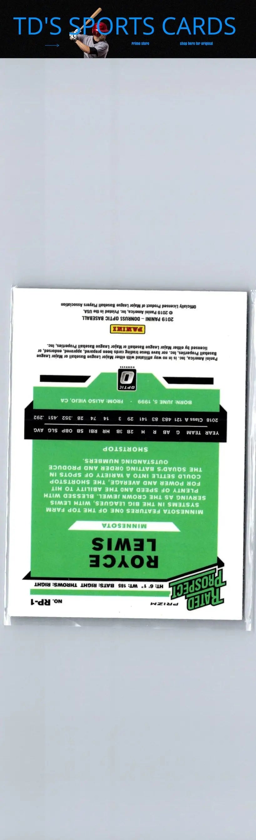Royce Lewis baseball card from 2019 Donruss Optic Rated Prospects Holo