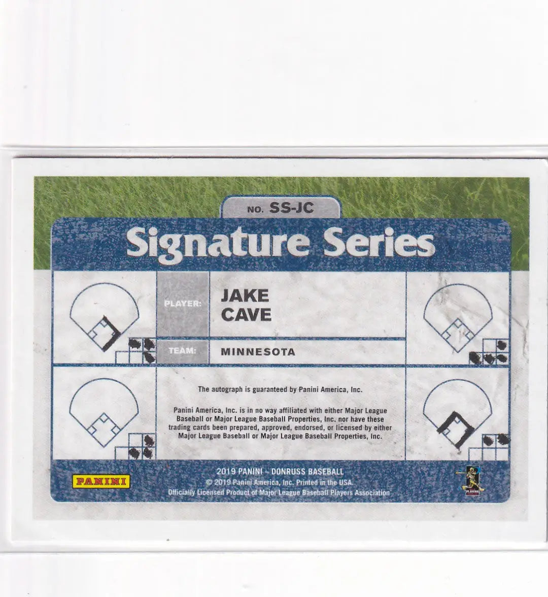 2019 DONRUSS #SS-JC JAKE CAVE SIGNATURE SERIES PINK AUTO- MINNESOTA TWINS