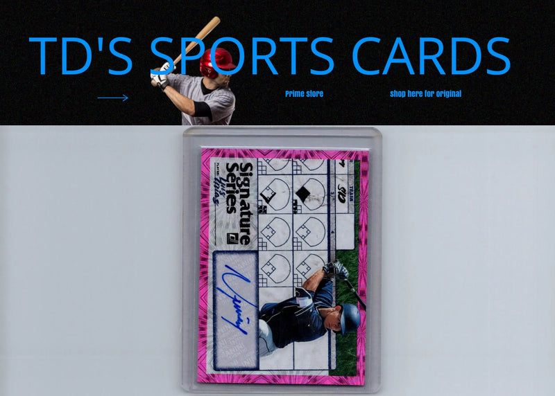 Encased pink-bordered Luis Urias signature baseball card from 2019 Donruss Urias Signature Series