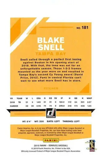 2019 Donruss Variations #181 Blake Snell NM-MT Rays - Baseball Card Single