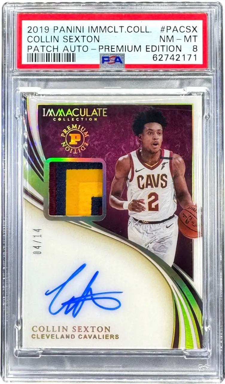 2019 Immaculate Premium Edition Collin Sexton RPA /14 PSA 8 – Multicolor Patch - Basketball Card Single