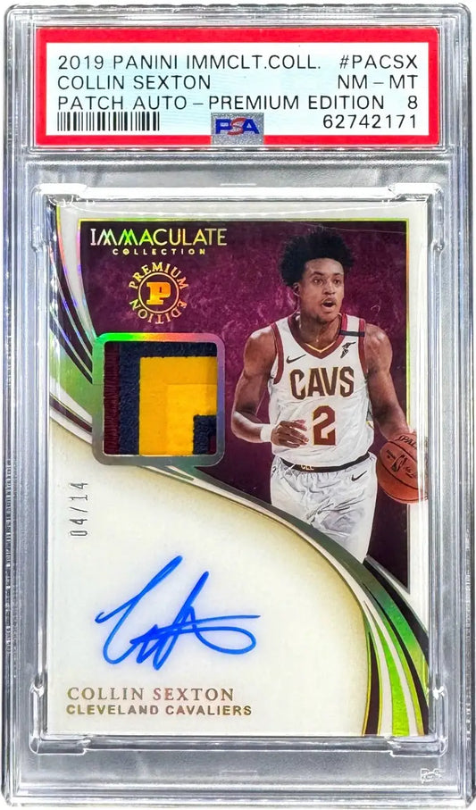 2019 Immaculate Premium Edition Collin Sexton RPA /14 PSA 8 – Multicolor Patch - Box