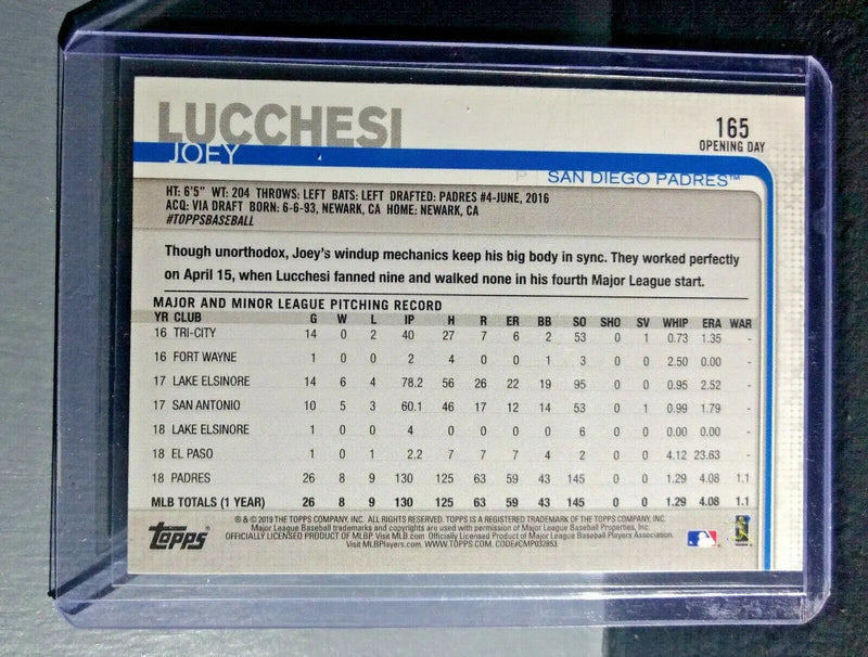 2019 Joey Lucchesi Opening Day Topps #165 Baseball Card