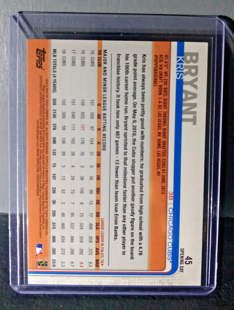 2019 Kris Bryant Opening Day Topps #45 Baseball Card