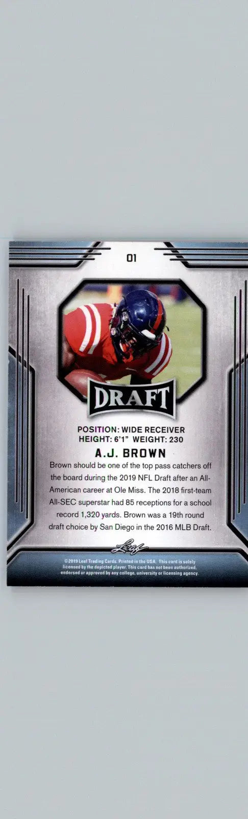 2019 Leaf Draft #01 A.J. Brown Ole Miss Rebels - Football Card Single