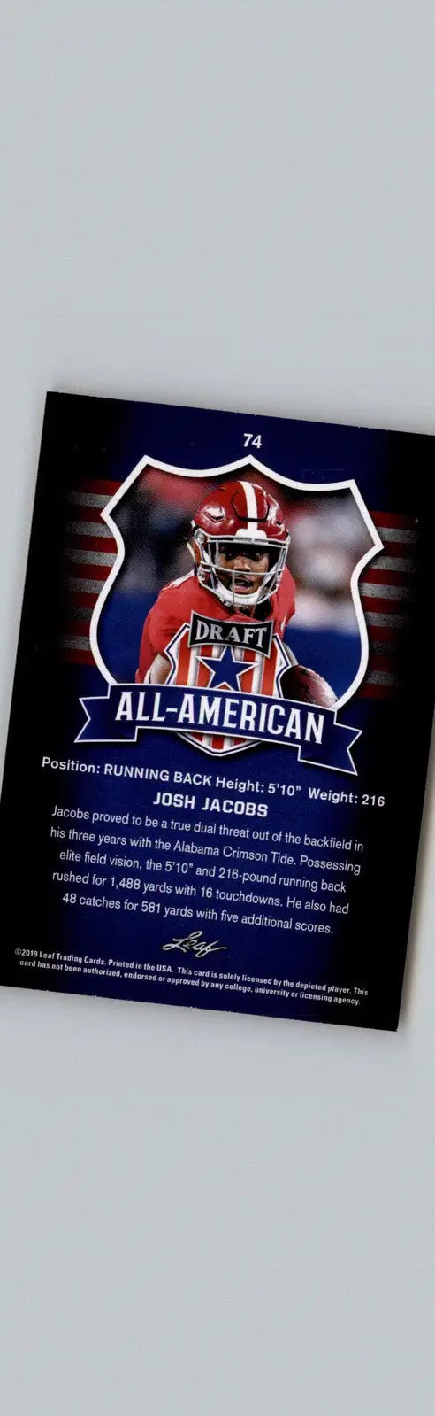 2019 Leaf Draft #74 Josh Jacobs Gold Alabama Crimson Tide - Football Card Single