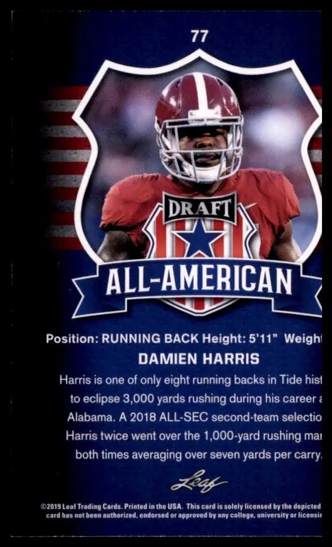 2019 Leaf Draft - All-American Damien Harris #77 (RC) - Football Card Single