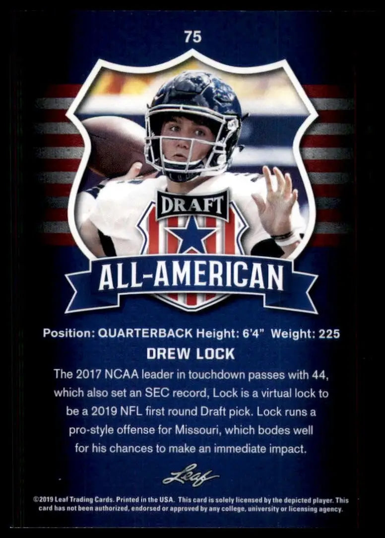 2019 Leaf Draft Drew Lock #75 All American Missouri Tigers Football Card Sports
