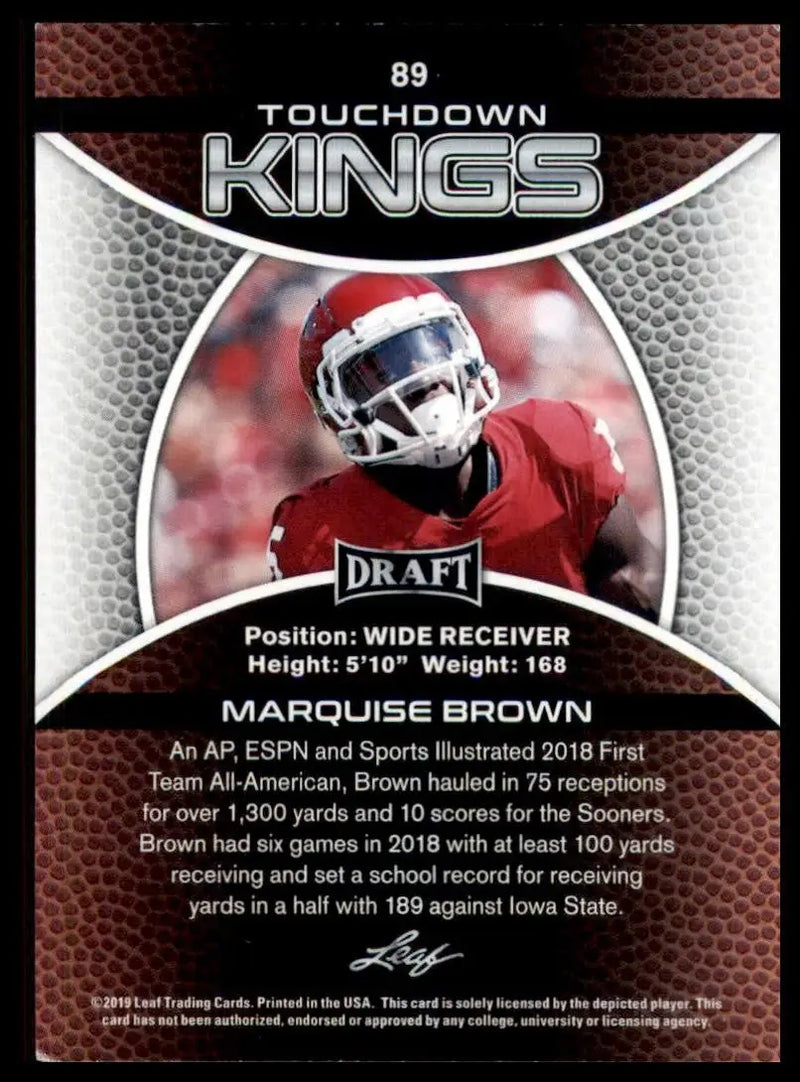 2019 Leaf Draft Marquise Brown Touchdown Kings Football Card NFL - Football Card Single