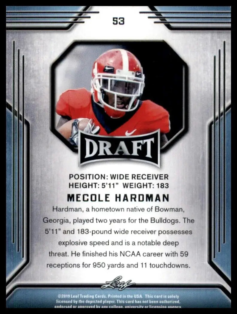2019 Leaf Draft Mecole Hardman Football Card NFL Sports - Football Card Single