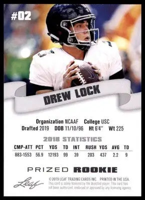 2019 Leaf Prized Rookie Drew Lock 02 USC Trojans