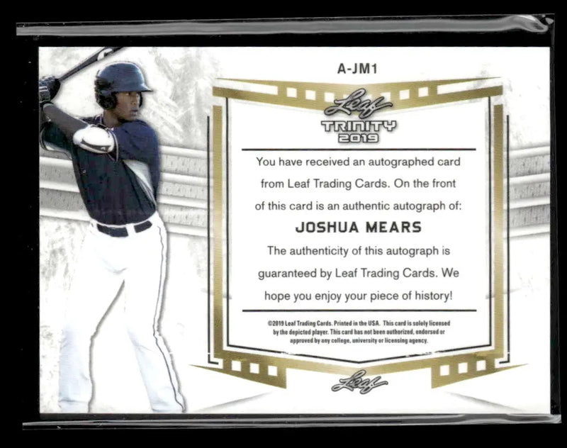 2019 Leaf Trinity - Signature Platinum #A-JM1 Joshua Mears #/20 - Baseball Card Single