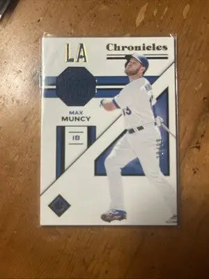 Max Muncy baseball card from Panini Chronicles Chronicles Swatches 20/99