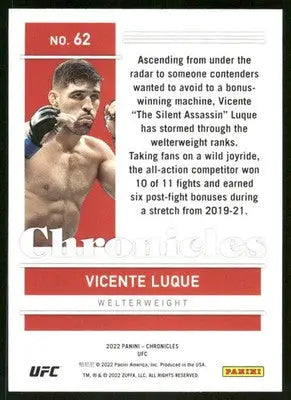2019 Panini Chronicles UFC Vicente Luque #62 Mixed Martial Arts (MMA) - UFC/MMA Card Single