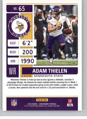 2019 Panini Contenders Season Ticket #65 Adam Thielen NM-MT Vikings ID:25716 - Football Card Single