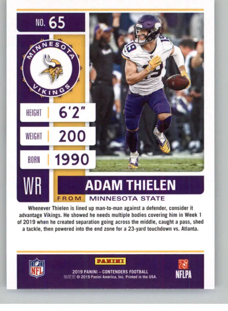 2019 Panini Contenders Season Ticket #65 Adam Thielen NM-MT Vikings ID:25716 - Football Card Single