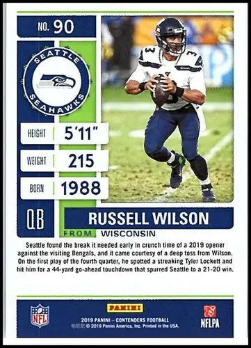 2019 Panini Contenders Russell Wilson football card with original gloss Seahawks ID 25724