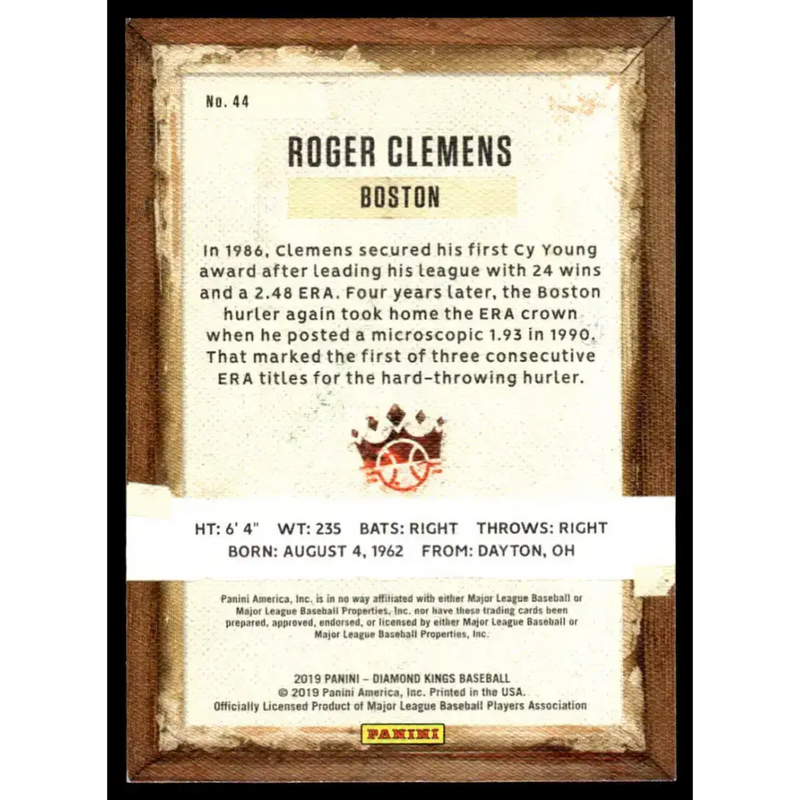 2019 Panini Diamond Kings #44 Roger Clemens EX/NM Boston Red Sox Baseball Card - Baseball Card Single