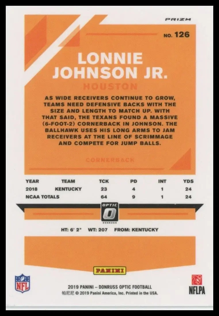 2019 Panini Donruss Optic - Rookies Lonnie Johnson Jr. #126 Holo Prizm (RC) - Football Card Single