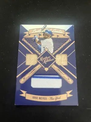 Jose Reyes baseball card featuring 2019 Panini Leather & Lumber triple relics