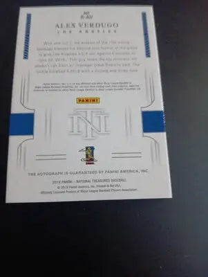 2019 Panini National Treasures - Signatures Alex Verdugo S-AV. 1/1. Dodgers. MT