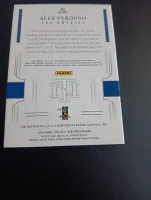 2019 Panini National Treasures - Signatures Alex Verdugo S-AV. 1/1. Dodgers. MT