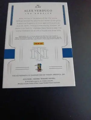 2019 Panini National Treasures - Signatures Alex Verdugo S-AV. 1/1. Dodgers. MT