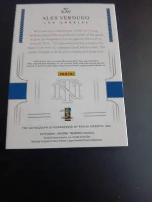 2019 Panini National Treasures - Signatures Alex Verdugo S-AV. 1/1. Dodgers. MT
