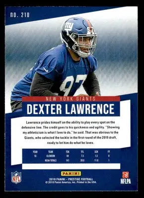 2019 Panini Prestige #210 Dexter Lawrence Xtra Points Green - Football Card Single
