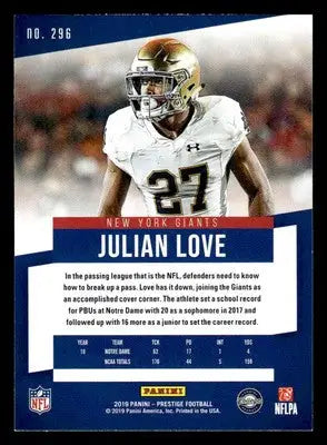 2019 Panini Prestige #296 Julian Love Xtra Points Green - Football Card Single