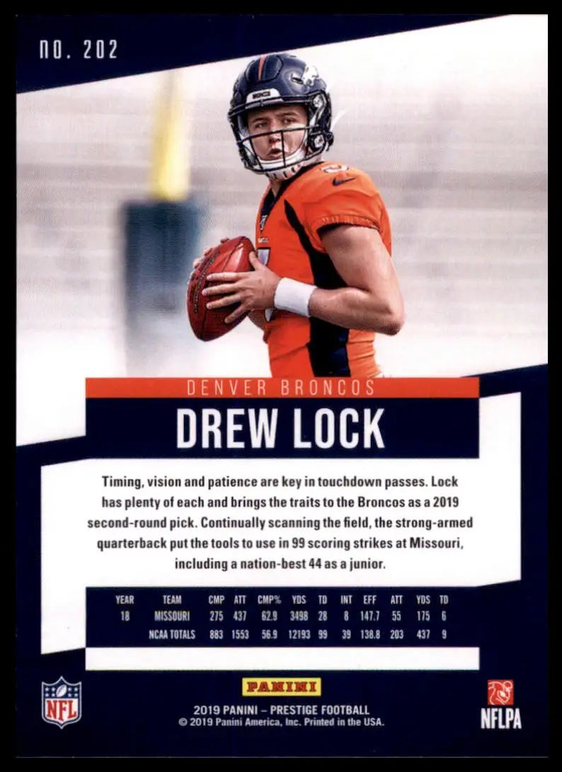 2019 Panini Prestige Drew Lock RC 202 Denver Broncos NM - Football Card Single