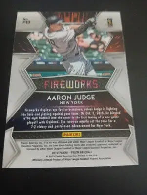2019 Panini Prizm - Fireworks Aaron Judge #F13. NY Yankees. NRMT+ - Baseball Card Single